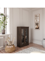 Estante de madeira com 1,19 m com acabamento liso na cor nibs e duas portas de vidro / Coleção biblioteca